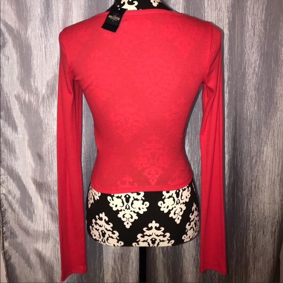 Red Hollister long sleeve henley top - Picture 2 of 2